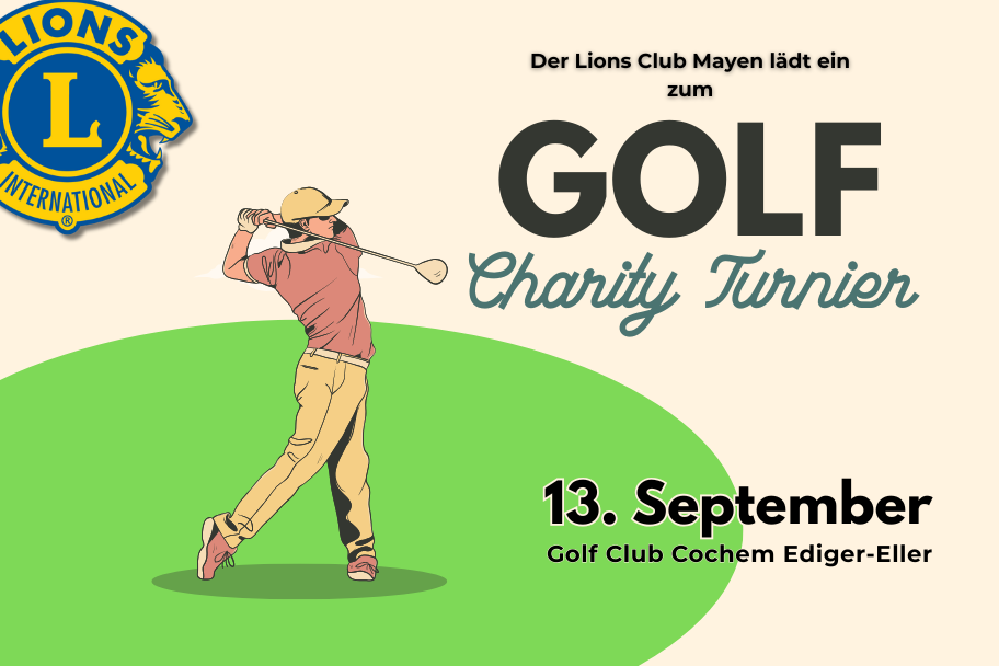 Veranstaltungsbanner zum Lions Charity Golfturnier am 13. September 2025 im Golfclub Cochem/Mosel e.V.