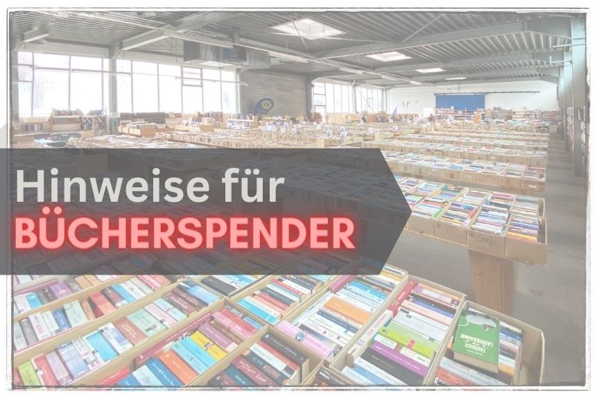 Blick in die große Halle des Lions Bücherbasar mit seiner Vielzahl an gut erhaltenen gebrauchten Büchern.