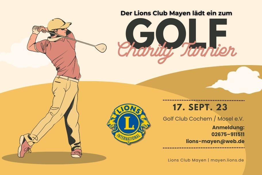 Veranstaltungsplakat zum Lions Charity Golfturnier am 17. September 2023 im Golfclub Cochem/Mosel e.V.